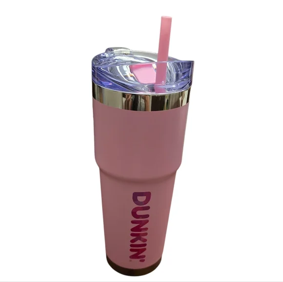 NWT Dunkin' Pink Stainless Steel Insulated Tumbler with Straw 32 Ounce - Picture 2 of 4